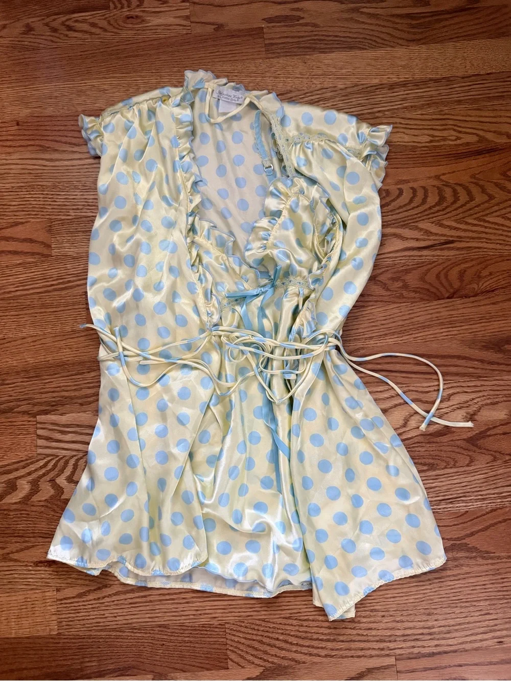 Vintage Y2K baby doll lingerie dress  and robe Polka Dot Lace-Trim small